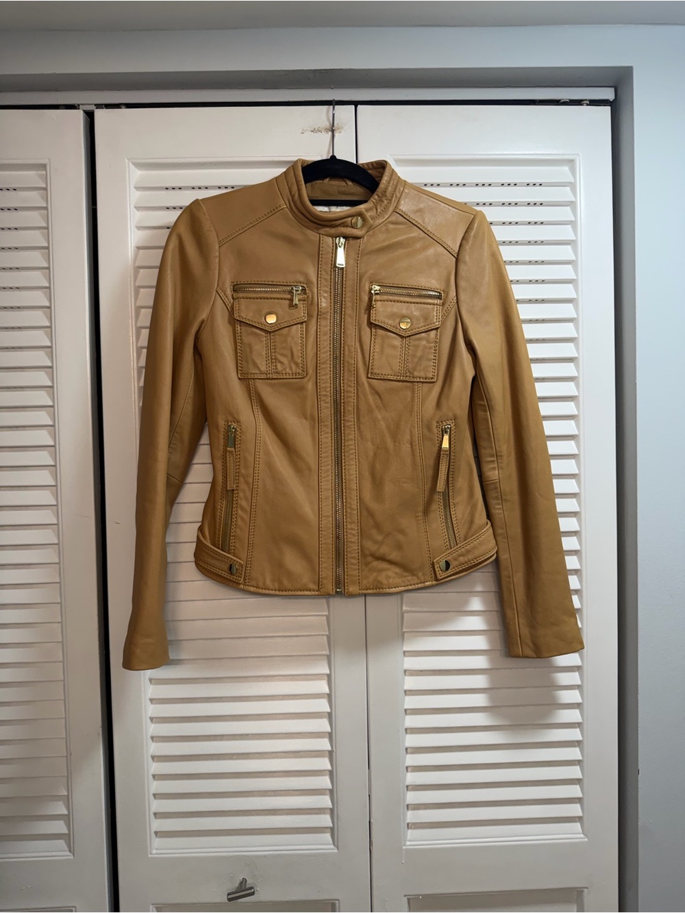 Boston Proper Camel Leather Moto Jacket